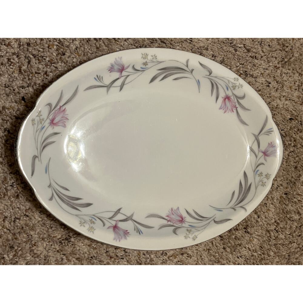 Vintage Meito Merino China Japan Oval Serving Plate Floral